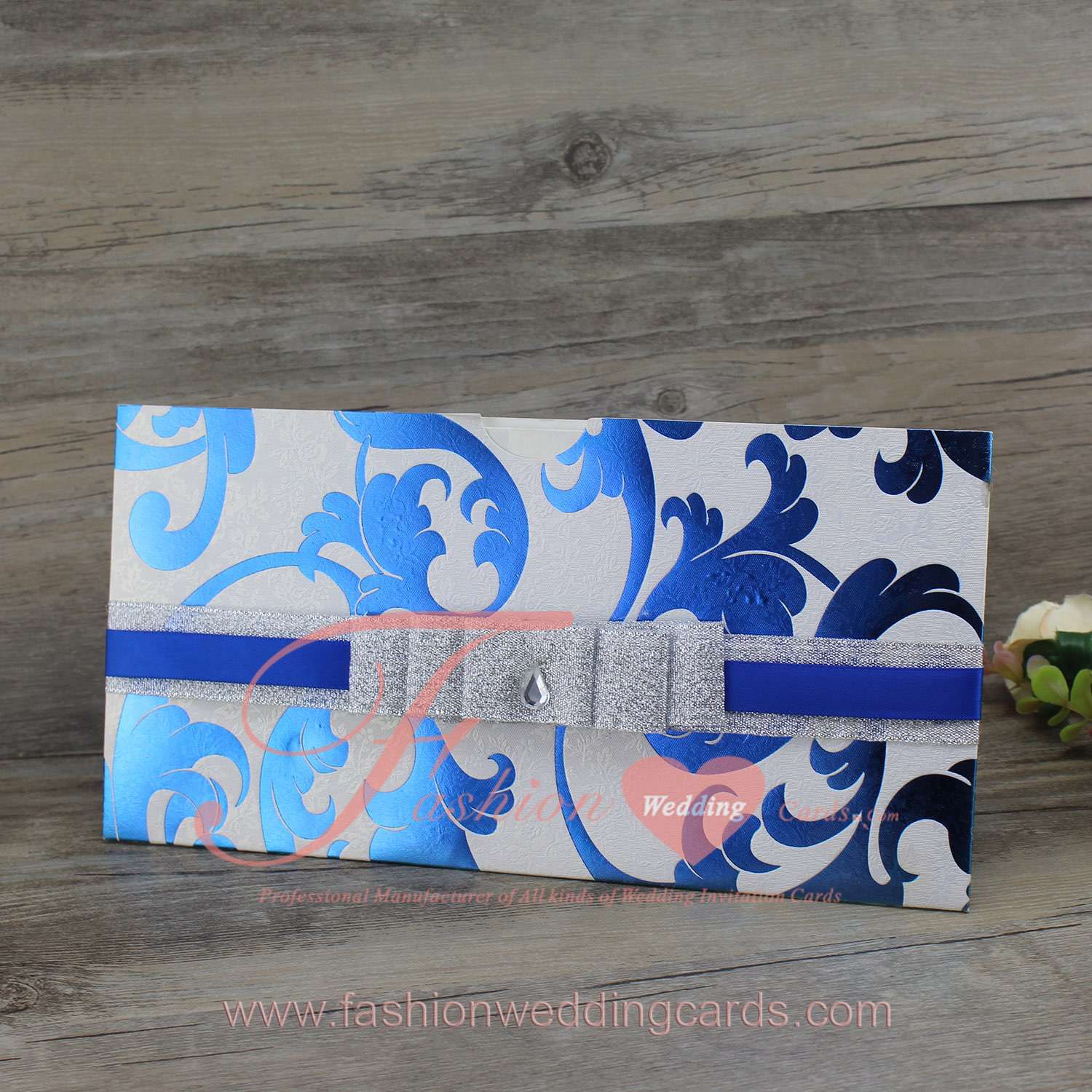 Custom Elegant Navy Blue Wedding Invitations with Ribbon